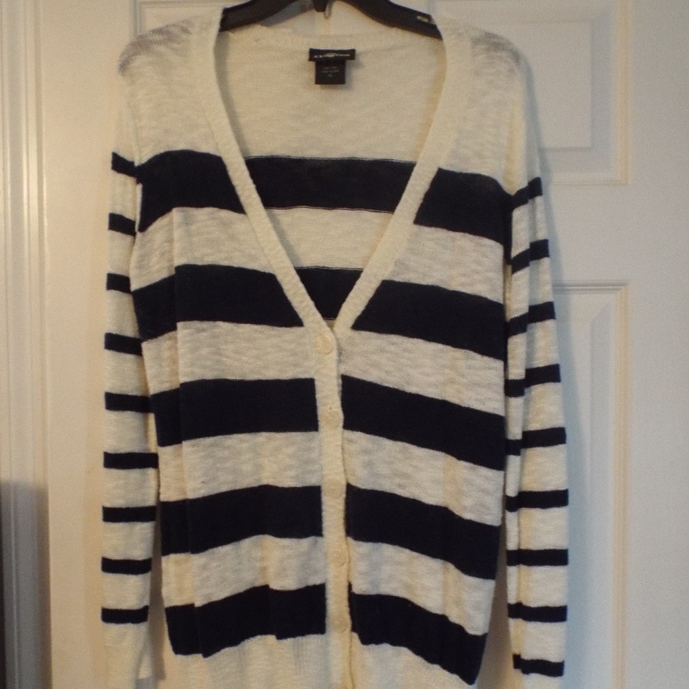 Blue and White Striped Cardigan